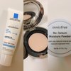 （左から）ラロッシュポゼのトーンアップライトクリーム、LUNASOLのフュージングオイルグロウ、innisfreeのノーセバムモイスチャーパウダー