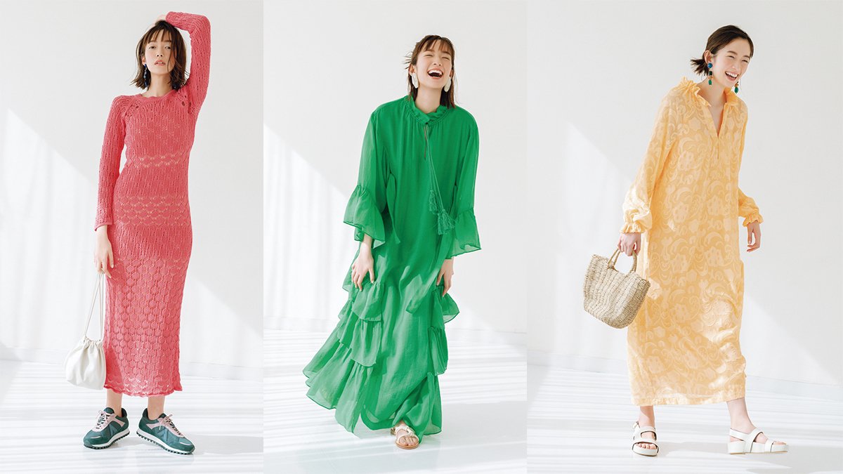 くすみカラーばかりになってない 22は ビビッドカラー の年なのです 佐藤栞里がまとう カラーワンピ ３選 Arweb アールウェブ