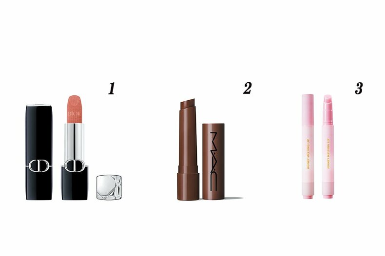 森七菜　メイク・愛用コスメ8選｜ツヤ×洗練　1.ルージュ ディオール　100S　￥6,270／パルフ ァン･クリスチャン･ディオール　2.M･A･C　スクワート プランピング グロス スティック　ローワー カット　￥4,180　3.ネイチャーリパブリック　ハニーメルティングリップ キャンディースパークリング　￥1,320