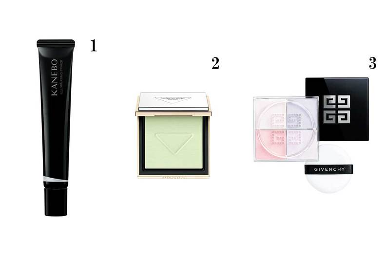 1.カネボウ　イルミネイティングプライマー　 SPF22・PA++　30g　￥4,950／カネボウインターナショナルDiv.　2.プラダ　リセット セッティング パウダー　￥14,300／プラダ ビューティ　3.パルファム ジバンシイ　プリズム･リーブル（ルース パウダー）　No.16　￥8,250（限定）