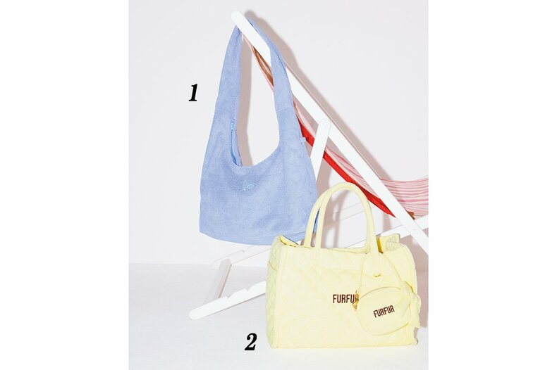 1.バッグ￥11,000／アリシアスタン　2.バッグ￥16,500、バッグにつけたポーチ￥7,920／ファーファー