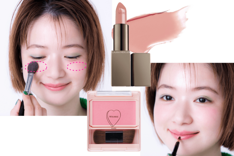 使用アイテム:(チーク)フーミー シングルブラッシュ バーベナピンク(WEB限定色) ¥1,430/Nuzzle (リップ)ローラ メルシエ ルージュ エッセンシャル シルキー クリーム リップスティック 01 ¥4,730/ローラ メルシエ ジャパン