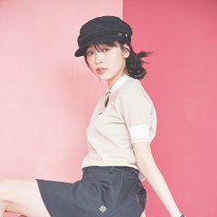 【ar golf】お付き合いのゴルフだって、かわいく楽しむ♡　襟付きのベージュシャツで、きちんと見えとトレンド感の両方をゲット♡