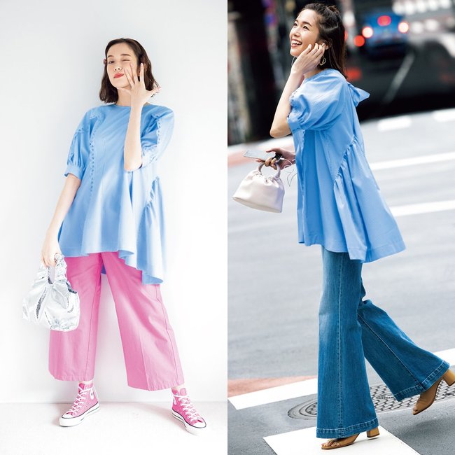 「１枚あると便利♡」佐藤栞里が魅せる【フレアブラウス】着回し術