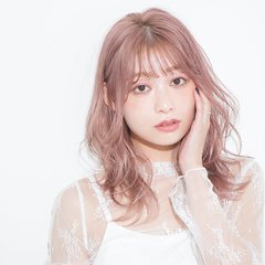 【ミディアム】淡ピンク×ミディで韓国スタイルにも高相性