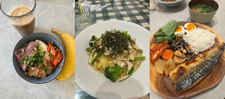 1日の食事。「昼は外食でパスタなどをたべることも!」