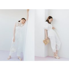 憧れるけど膨張しがち…オールホワイトでもスタイルアップ♡ 宮田聡子が着こなす【ホワイトオールインワン】２選